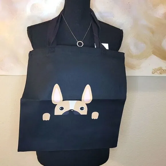 Black Canvas Puppy Dog Tote Bag - Picture 6 of 9